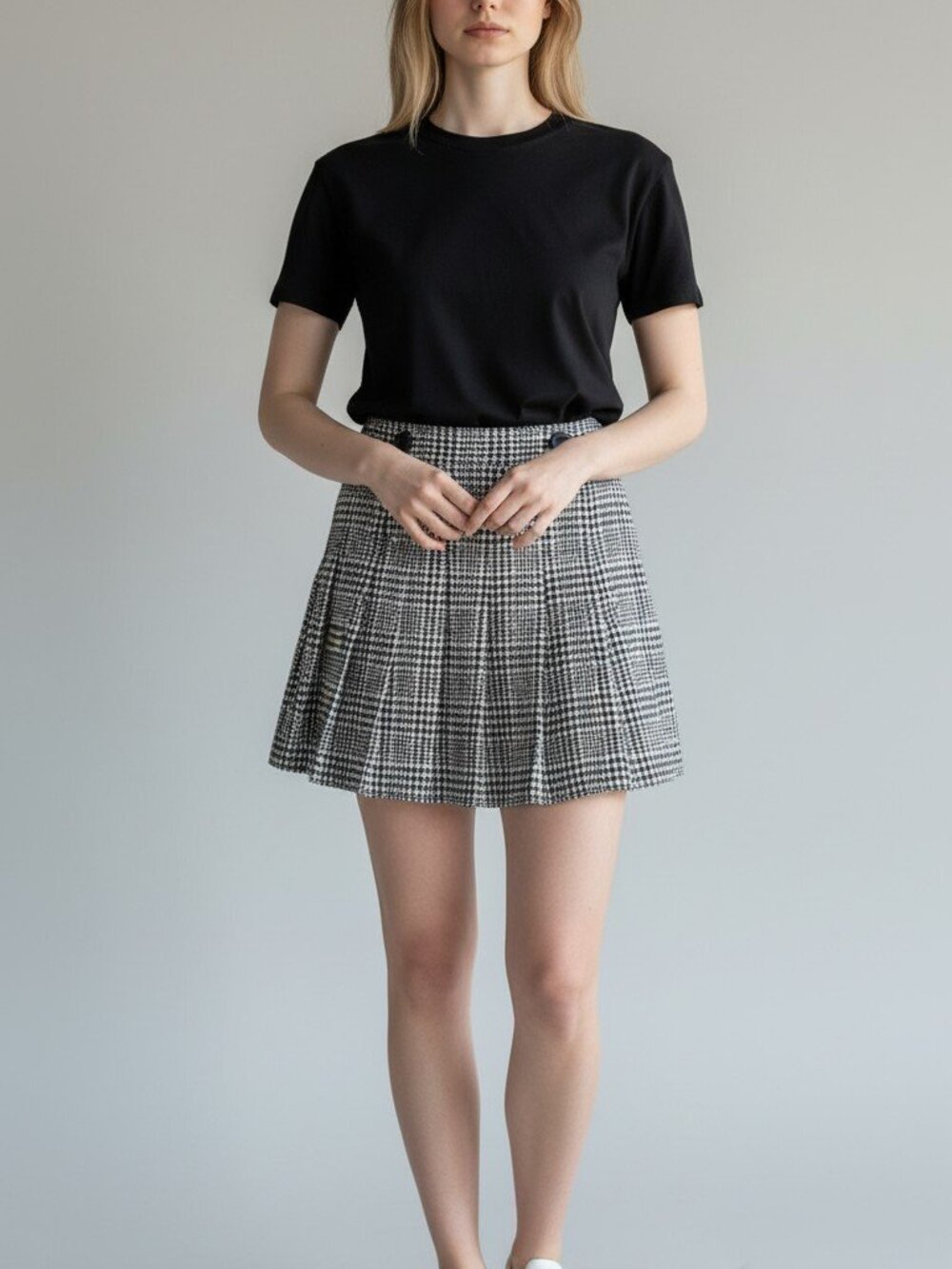 Topshop Houndstooth Pleated Wrap Skirt - Size 8